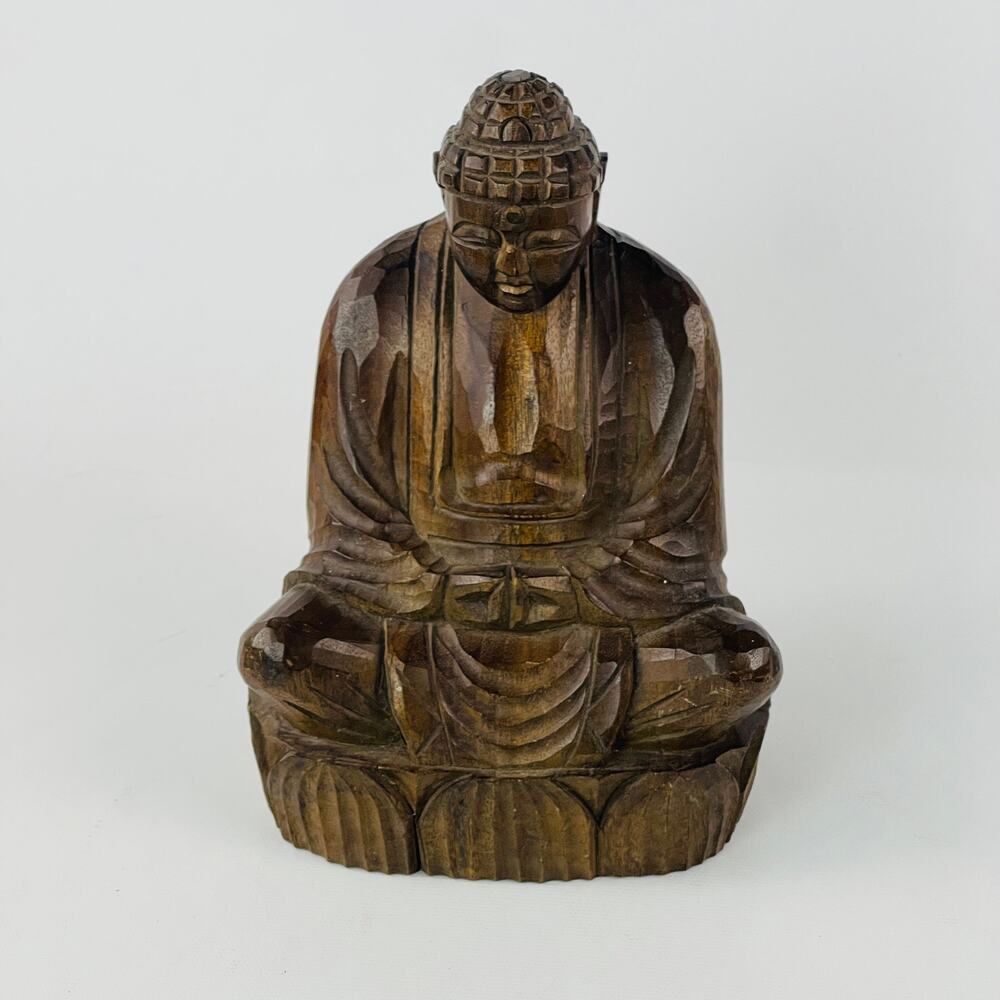 Vintage Hand Carved Buddha Meditating Statue Chinese 7 1/2”